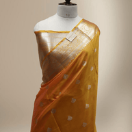 Orange Katan Silk Gold Zari Work Banarasi Sarees