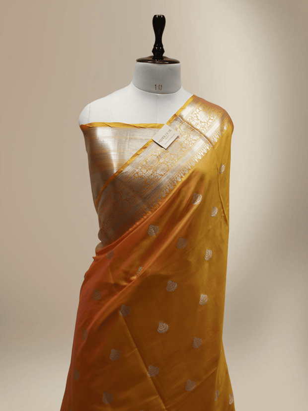 Orange Katan Silk Gold Zari Work Banarasi Sarees