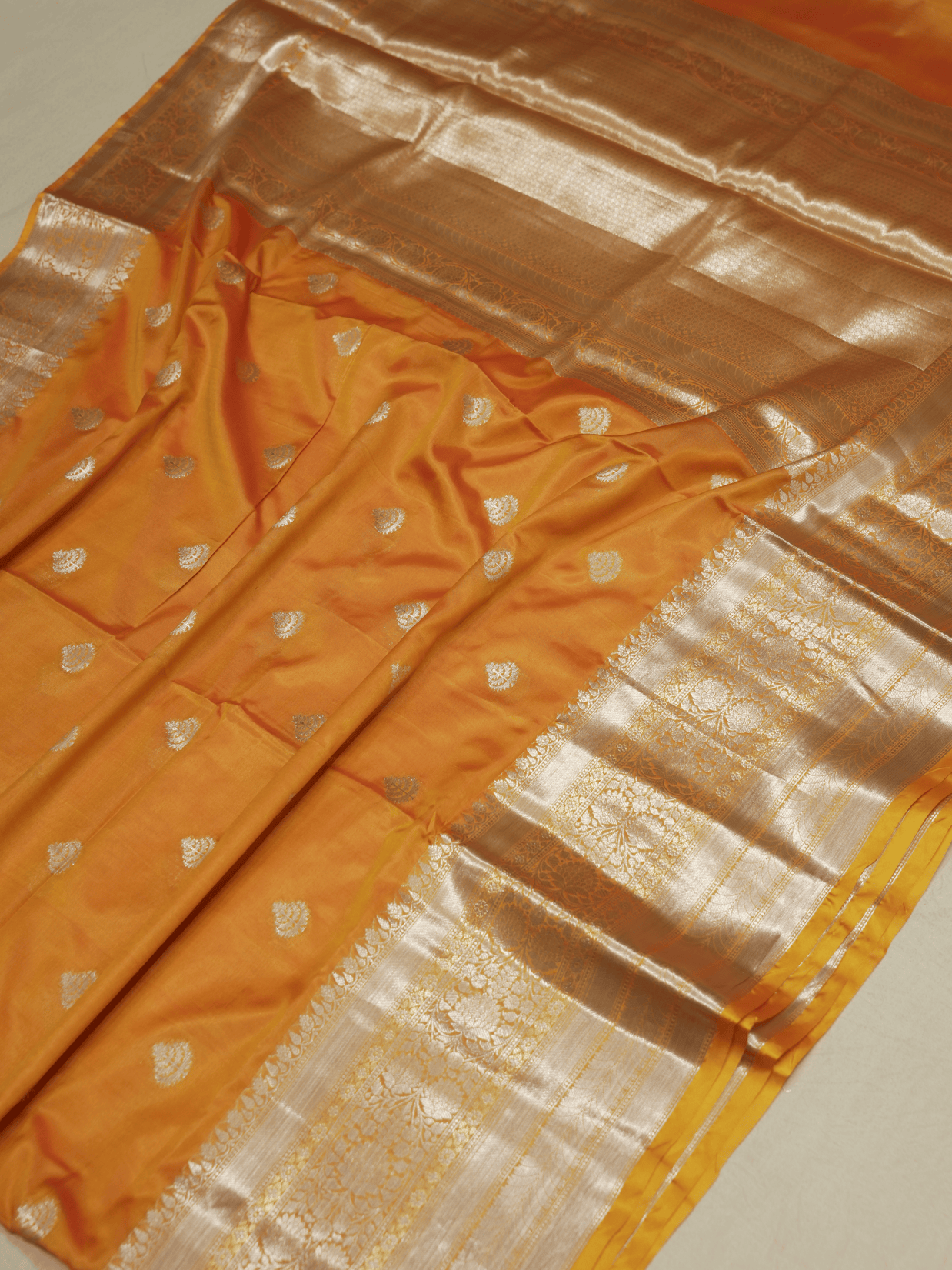 Orange Katan Silk Gold Zari Work Banarasi Sarees