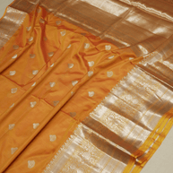 Orange Katan Silk Gold Zari Work Banarasi Sarees