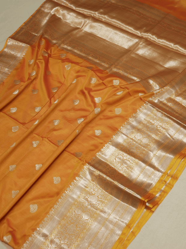 Orange Katan Silk Gold Zari Work Banarasi Sarees