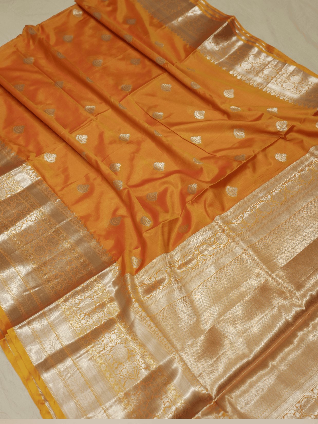 Orange Katan Silk Gold Zari Work Banarasi Sarees