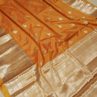 Orange Katan Silk Gold Zari Work Banarasi Sarees