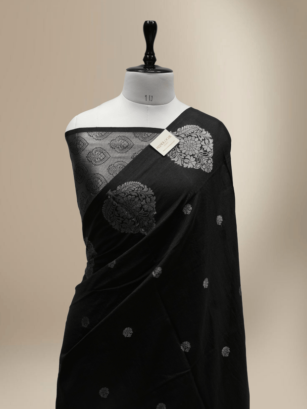 Black Katan Silk Gold Zari Work Banarasi Sarees