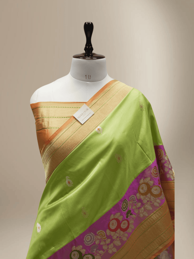 Green Pure Katan Silk kadwa Motif Banarasi Handloom Sarees