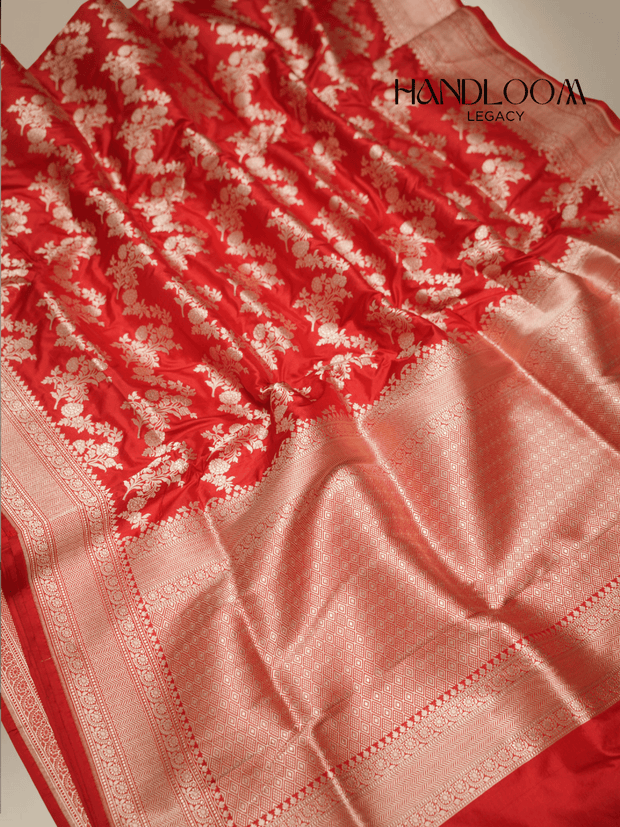 Red Pure Katan Silk Banarasi Sarees