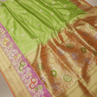 Green Pure Katan Silk kadwa Motif Banarasi Handloom Sarees