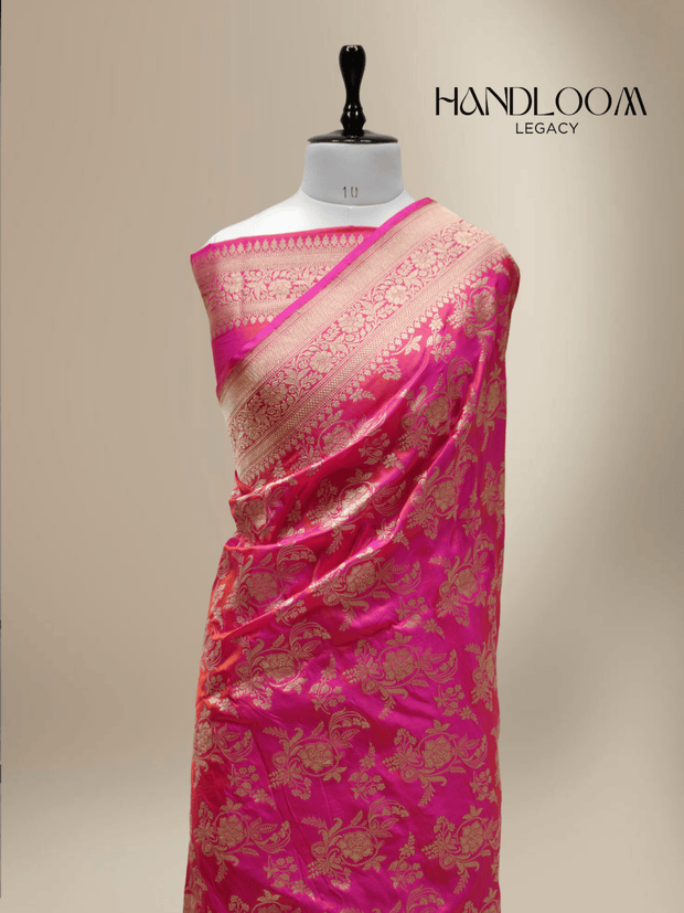 Rani Pink Pure Katan Silk Banarasi Saree