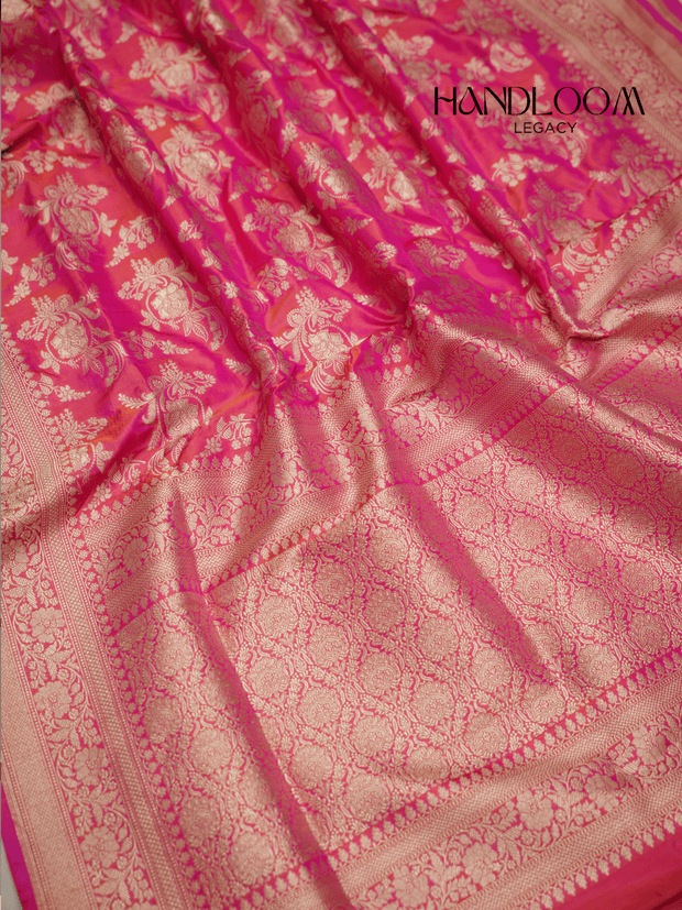Rani Pink Pure Katan Silk Banarasi Saree