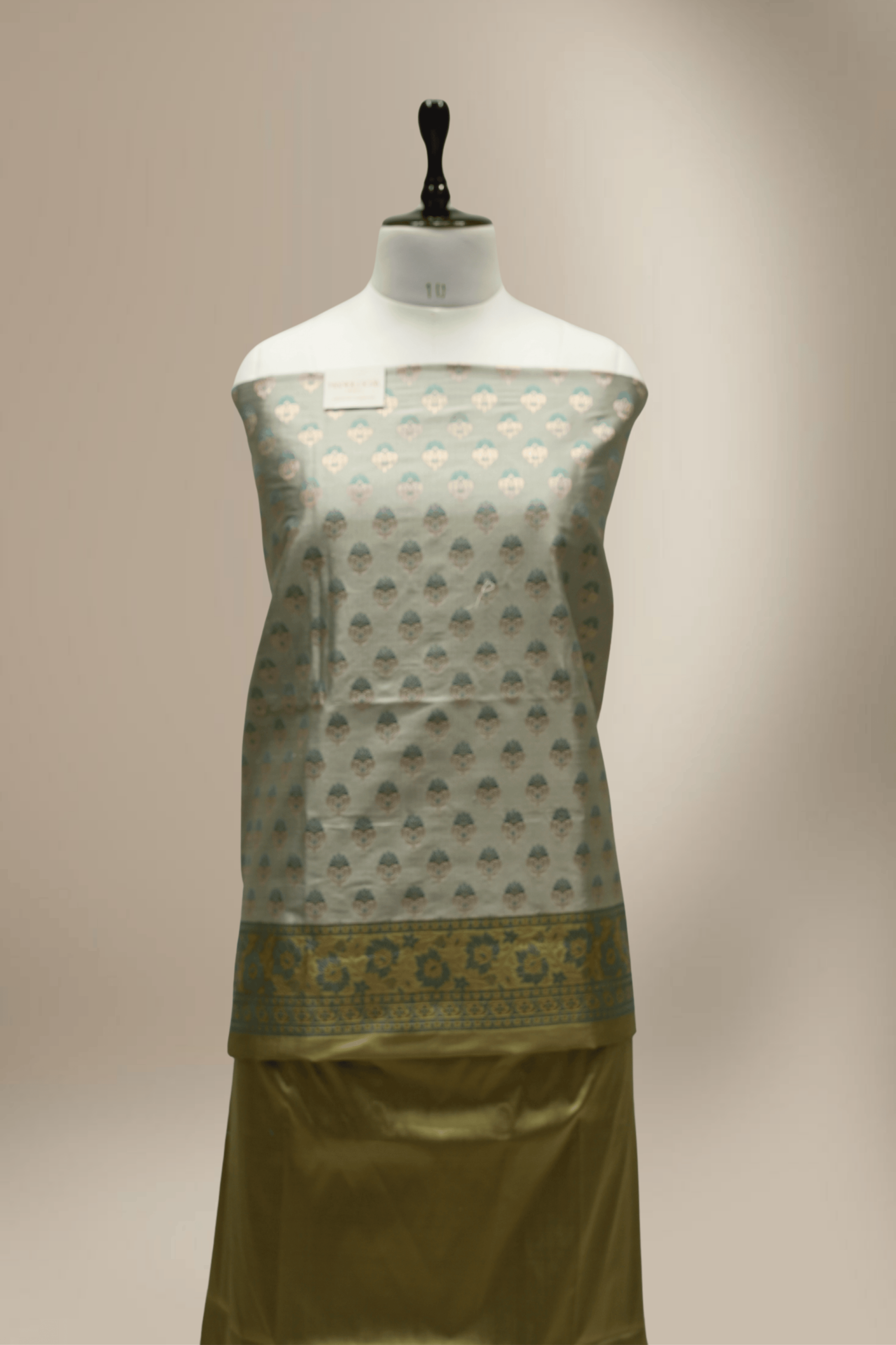 Banarasi Fancy Silk Suit with Zari Motif with Contrast Banarasi Dupatta - Mehendi Green