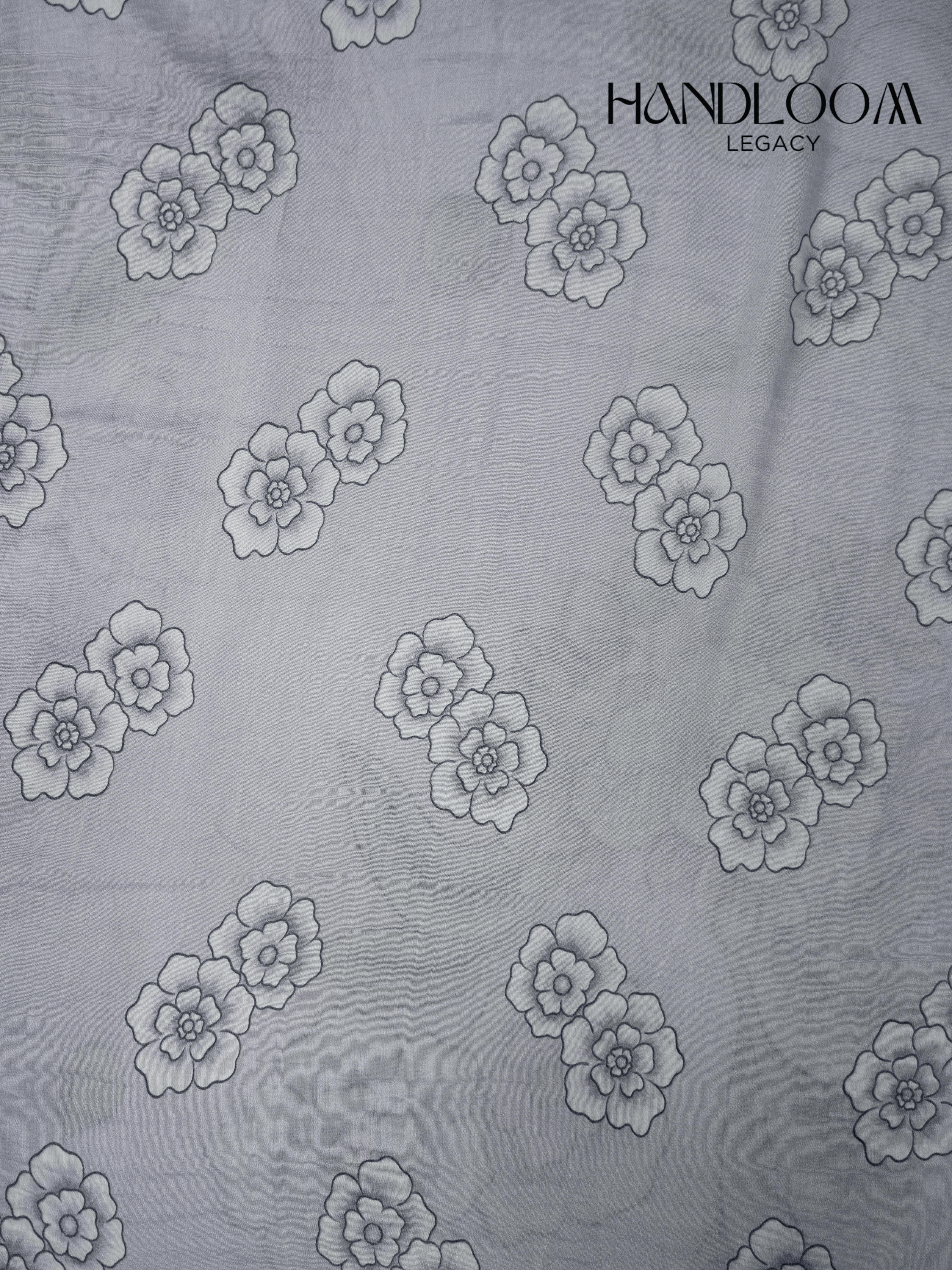 Grey pure cotton digital prints sarees with allover floral prints and zari woven border