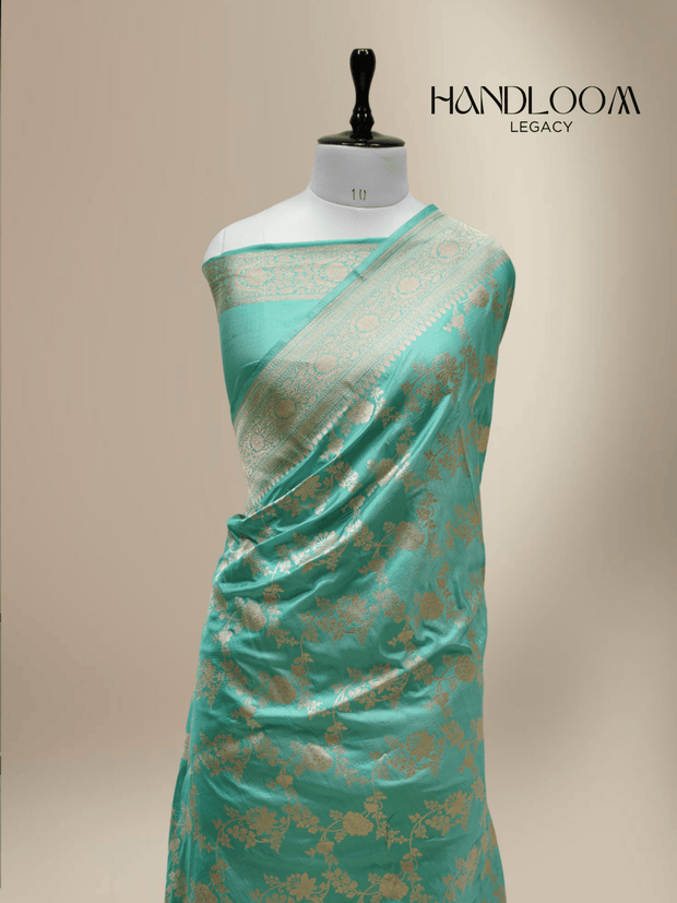Sea Green Pure Katan Silk Banarasi Sarees