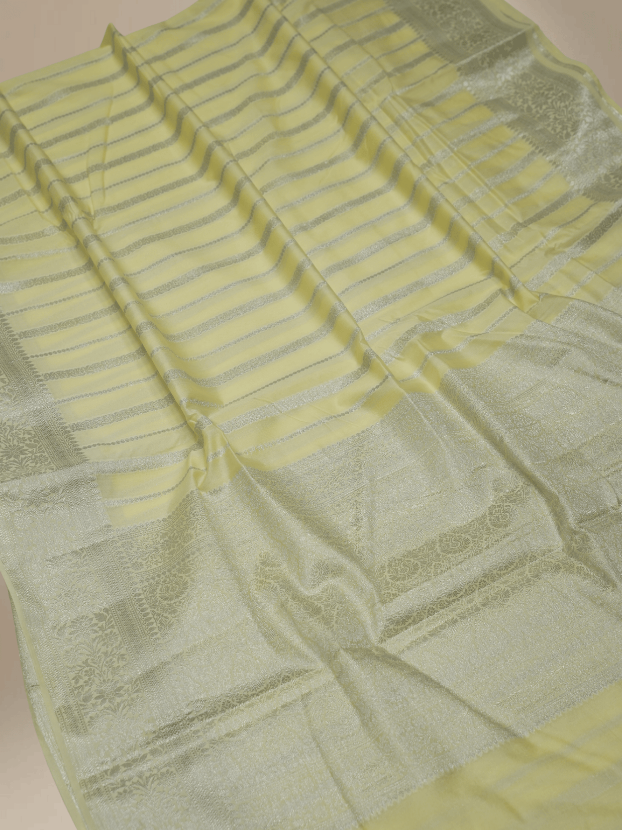 Cream Katan Silk With Silver Zari Work banarasi sarees