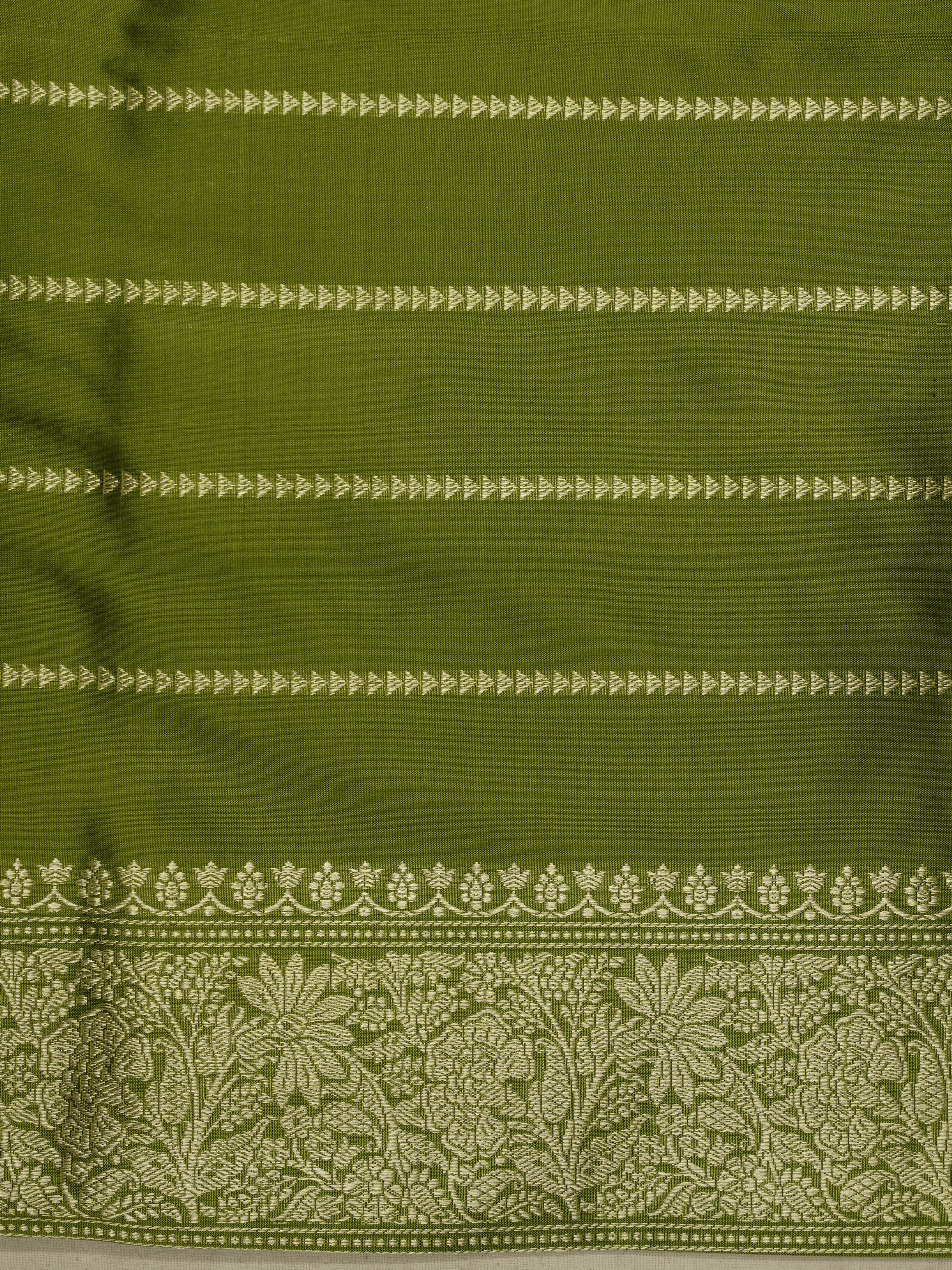 Green Pure Katan Silk Sona Ropa kadiyal Strip Handloom Banarasi Sarees