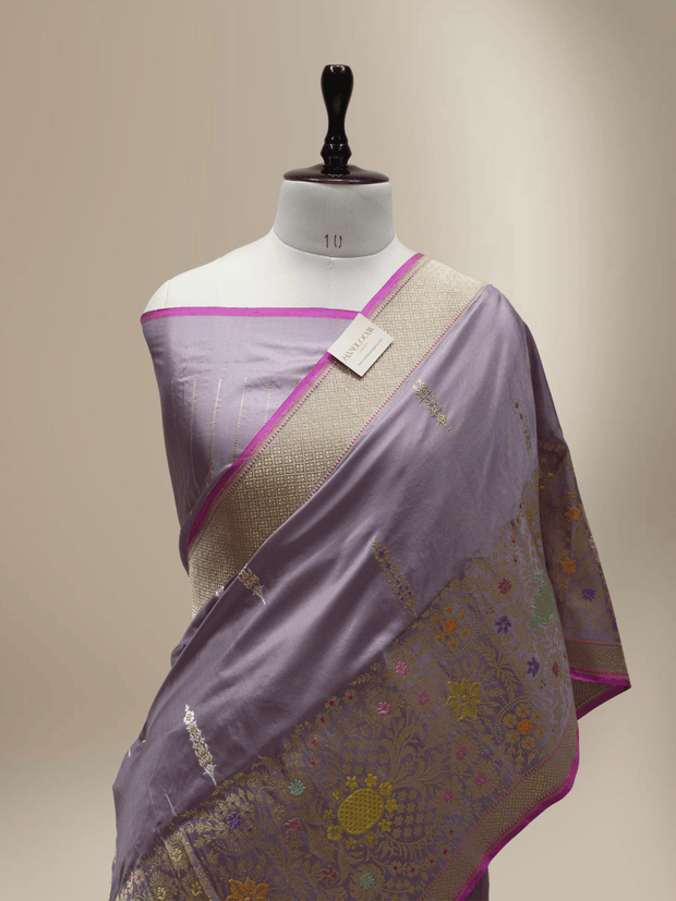 Lavender Pure Katan Silk Mina Kadua Motif Banarasi Handloom sarees