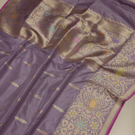 Lavender Pure Katan Silk Mina Kadua Motif Banarasi Handloom sarees