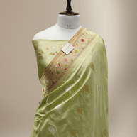 Pista Pure Katan Silk Ropa Sona Kadua Motif Banarasi Handloom sarees