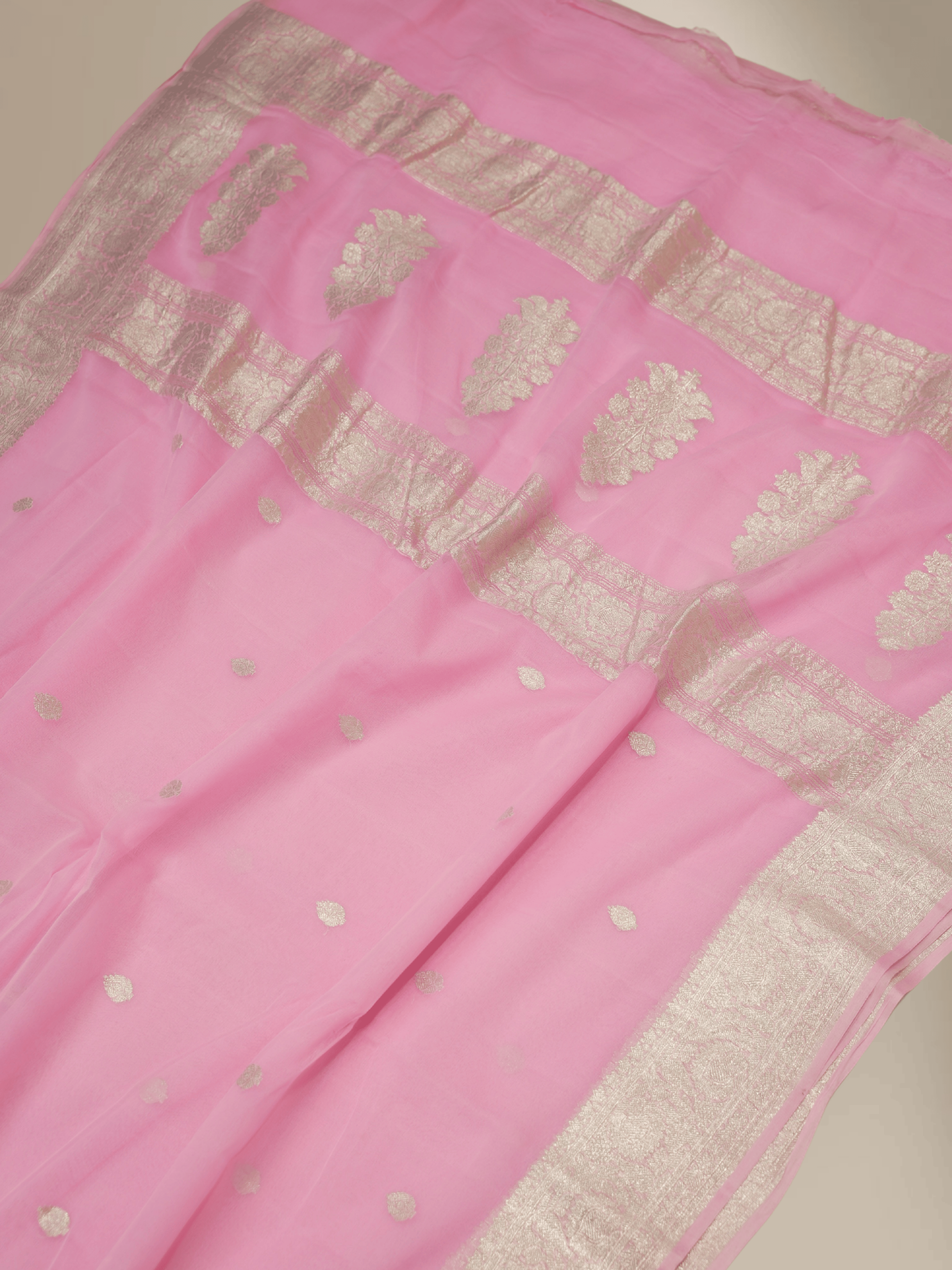 Pure Georgette kadua Banarasi Handloom Saree - Baby Pink