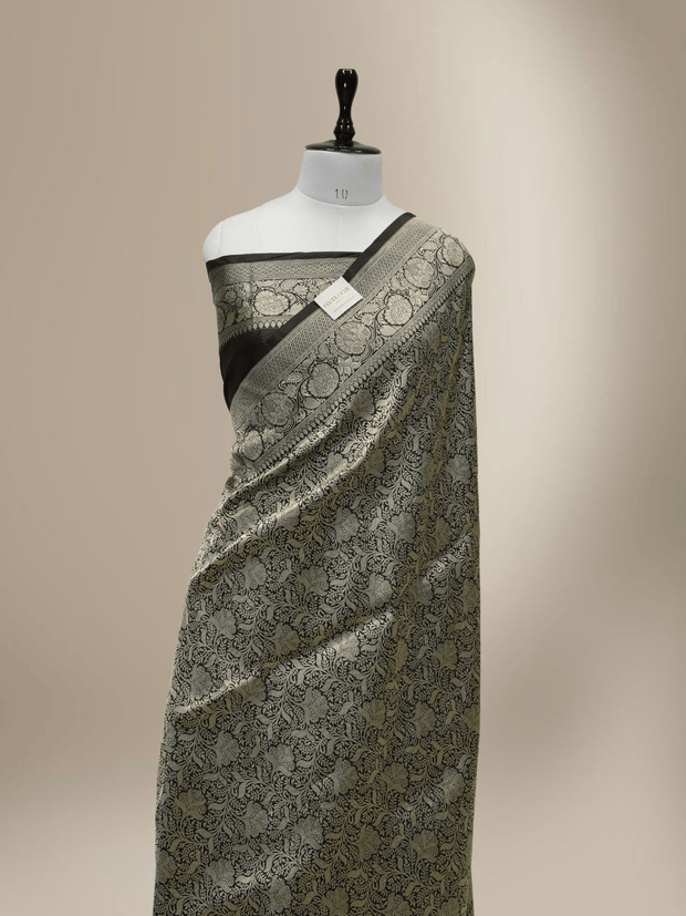 Pure Katan Silk Zari Tanchui Brocade Banarasi Saree - Black