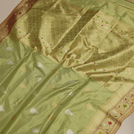 Pista Pure Katan Silk Ropa Sona Kadua Motif Banarasi Handloom sarees