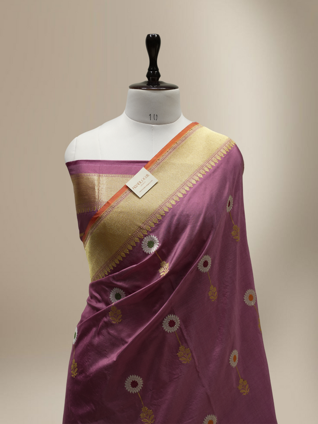 Magenta Pure Katan Silk Mina Kadua Motif Banarasi Handloom sarees