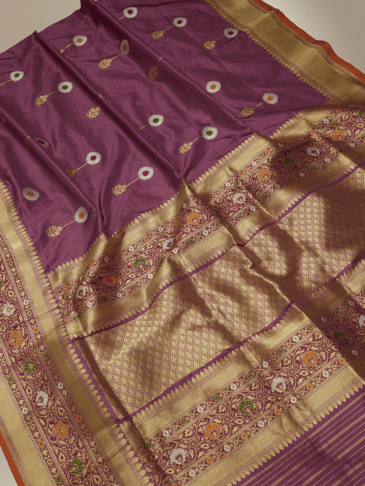 Magenta Pure Katan Silk Mina Kadua Motif Banarasi Handloom sarees
