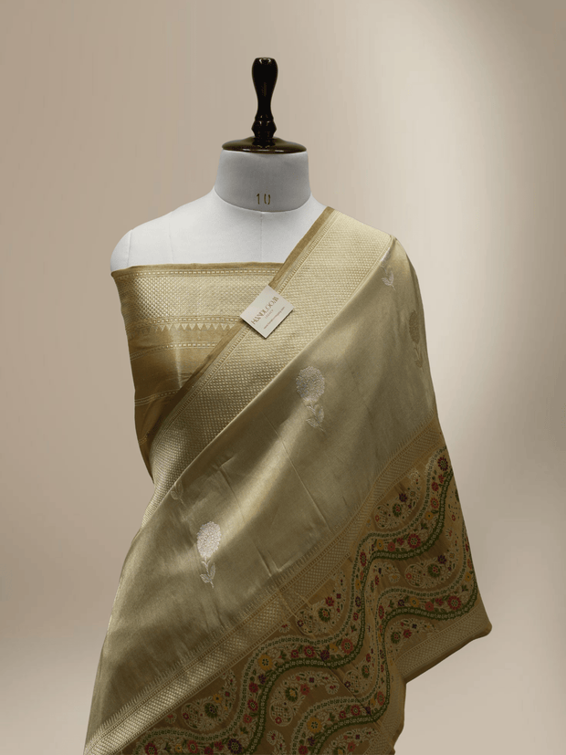 Gold Pure Tissue Silk Ropa Sona Kadiyal Booti Handloom Banarasi sarees