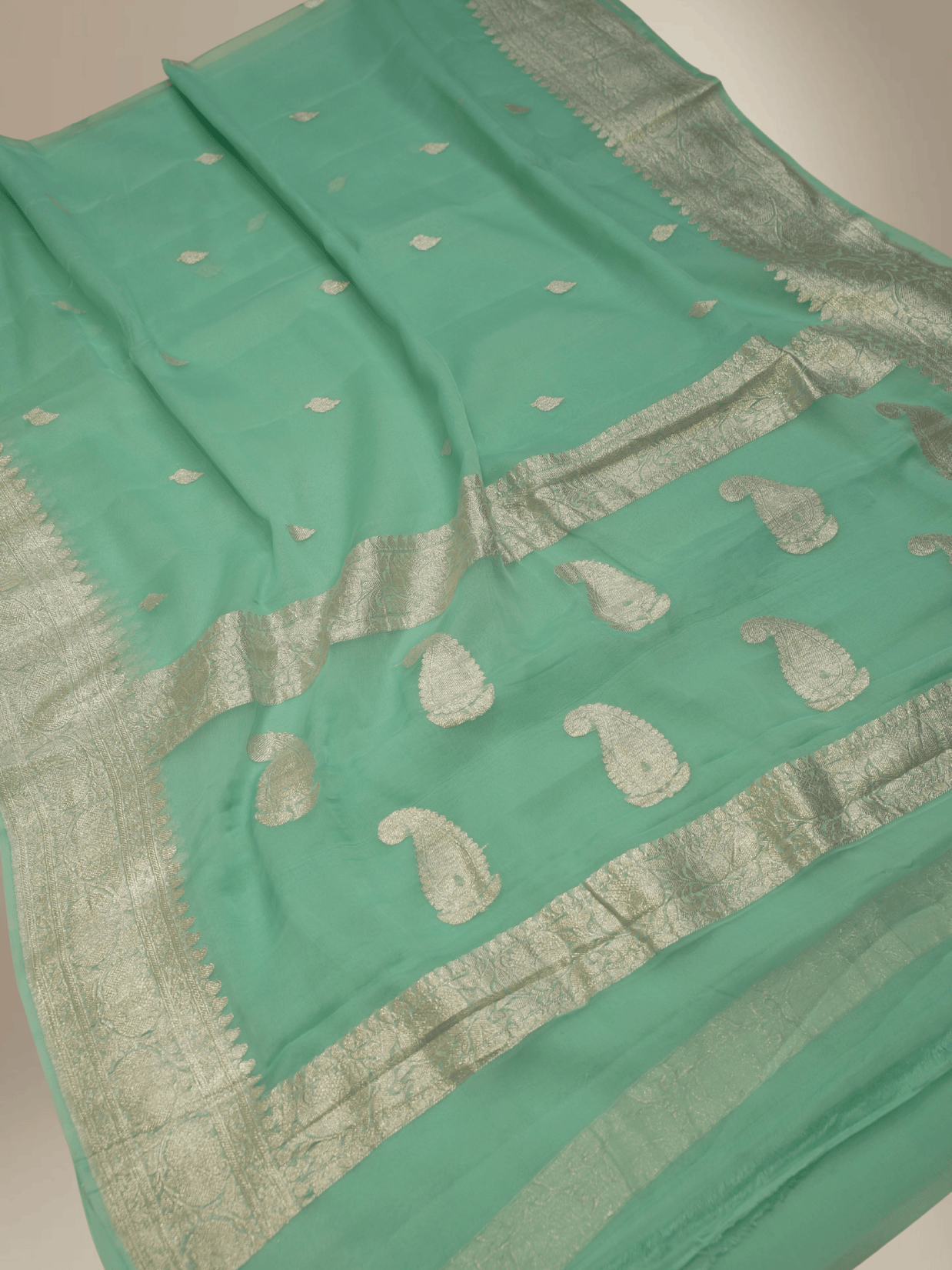 Pure Georgette kadua Banarasi Handloom Saree - Sea Green