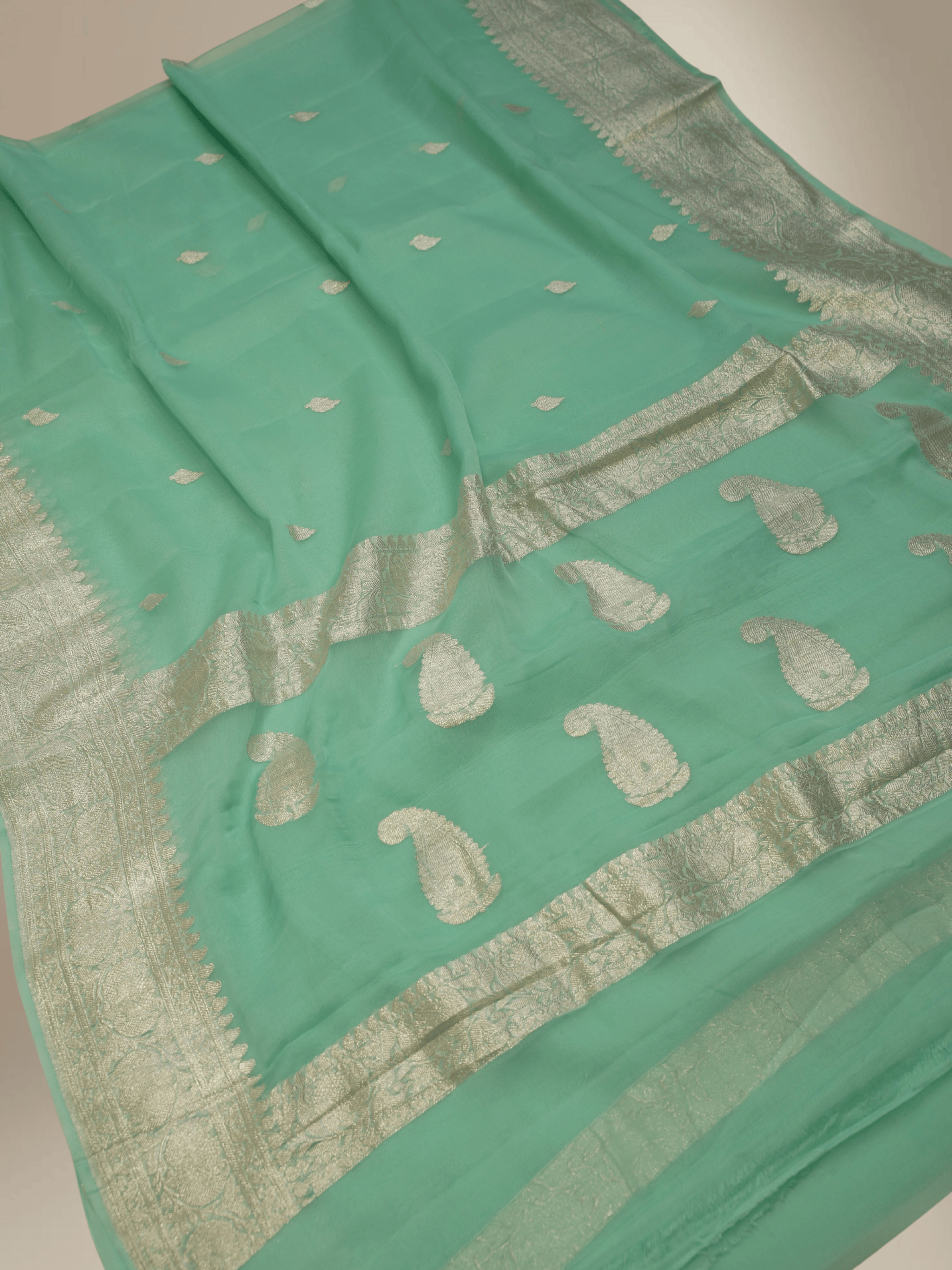 Pure Georgette kadua Banarasi Handloom Saree - Sea Green