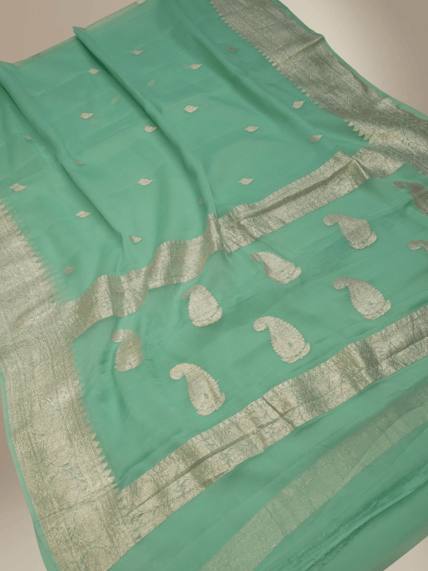 Pure Georgette kadua Banarasi Handloom Saree - Sea Green