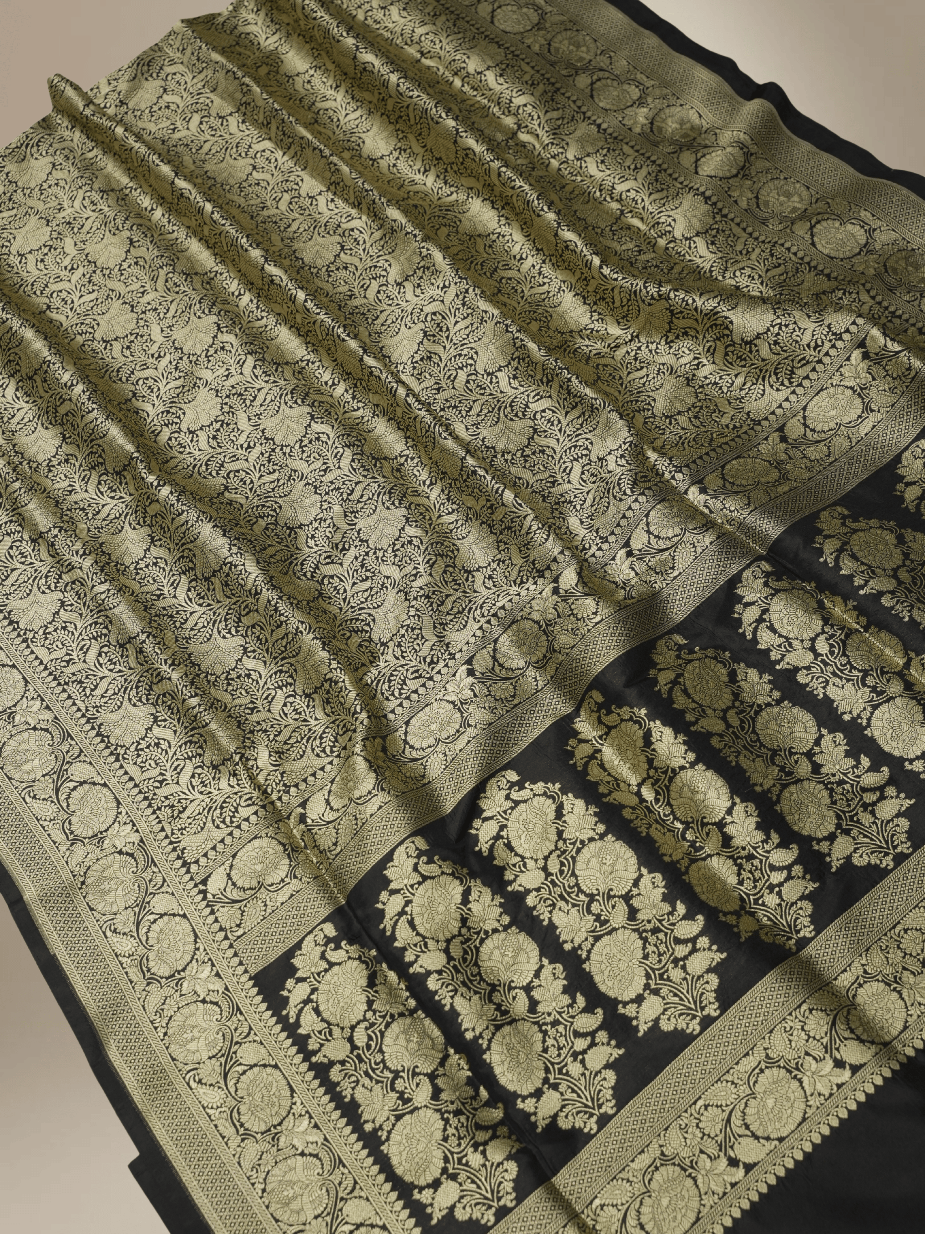 Pure Katan Silk Zari Tanchui Brocade Banarasi Saree - Black