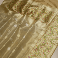 Gold Pure Tissue Silk Ropa Sona Kadiyal Booti Handloom Banarasi sarees
