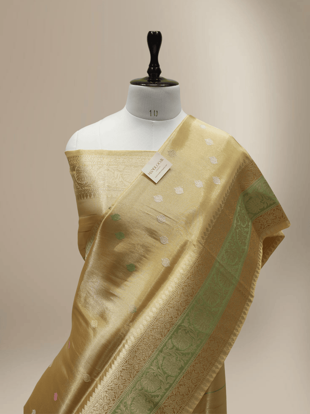 Gold Pure Tissue Silk Ropa Sona Kadiyal Booti Handloom Banarasi sarees