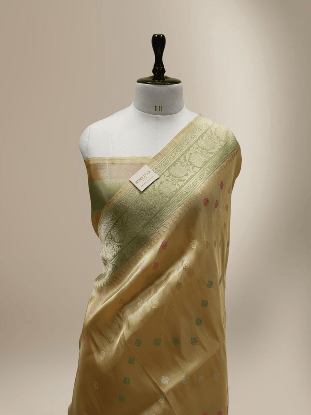 Gold Pure Tissue Silk Ropa Sona Kadiyal Booti Handloom Banarasi sarees