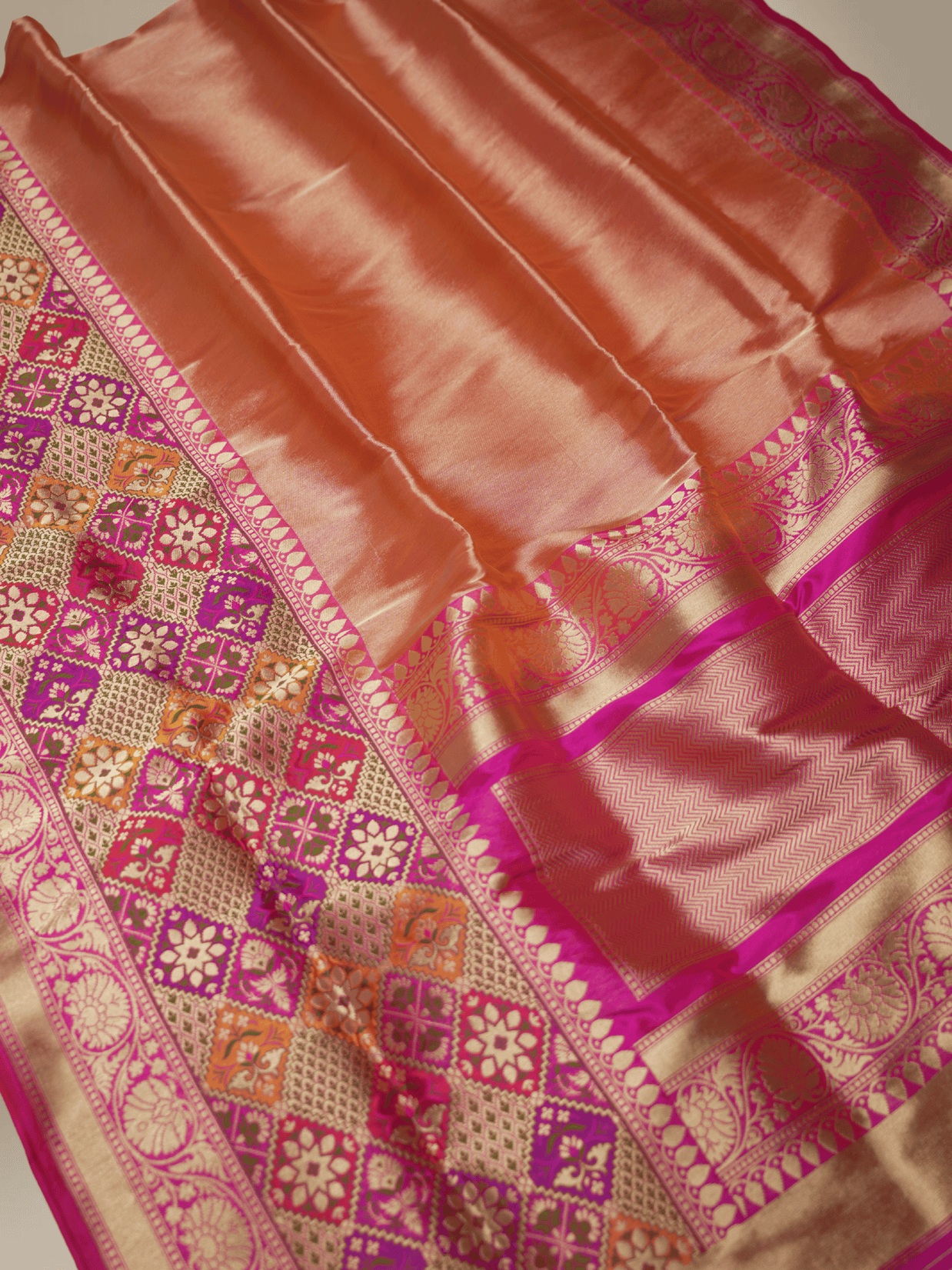 Orange Pure Tissue Silk Ropa Sona Kadiyal Booti Handloom Banarasi sarees