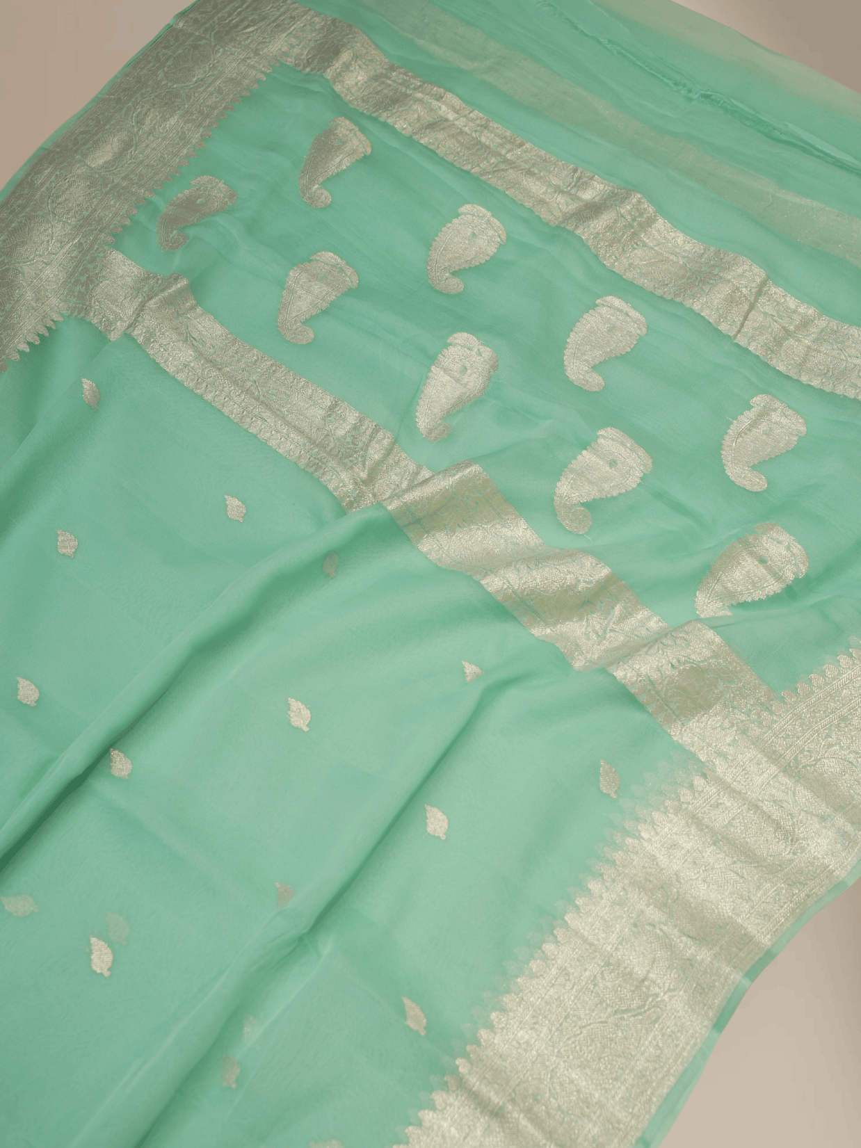 Pure Georgette kadua Banarasi Handloom Saree - Sea Green