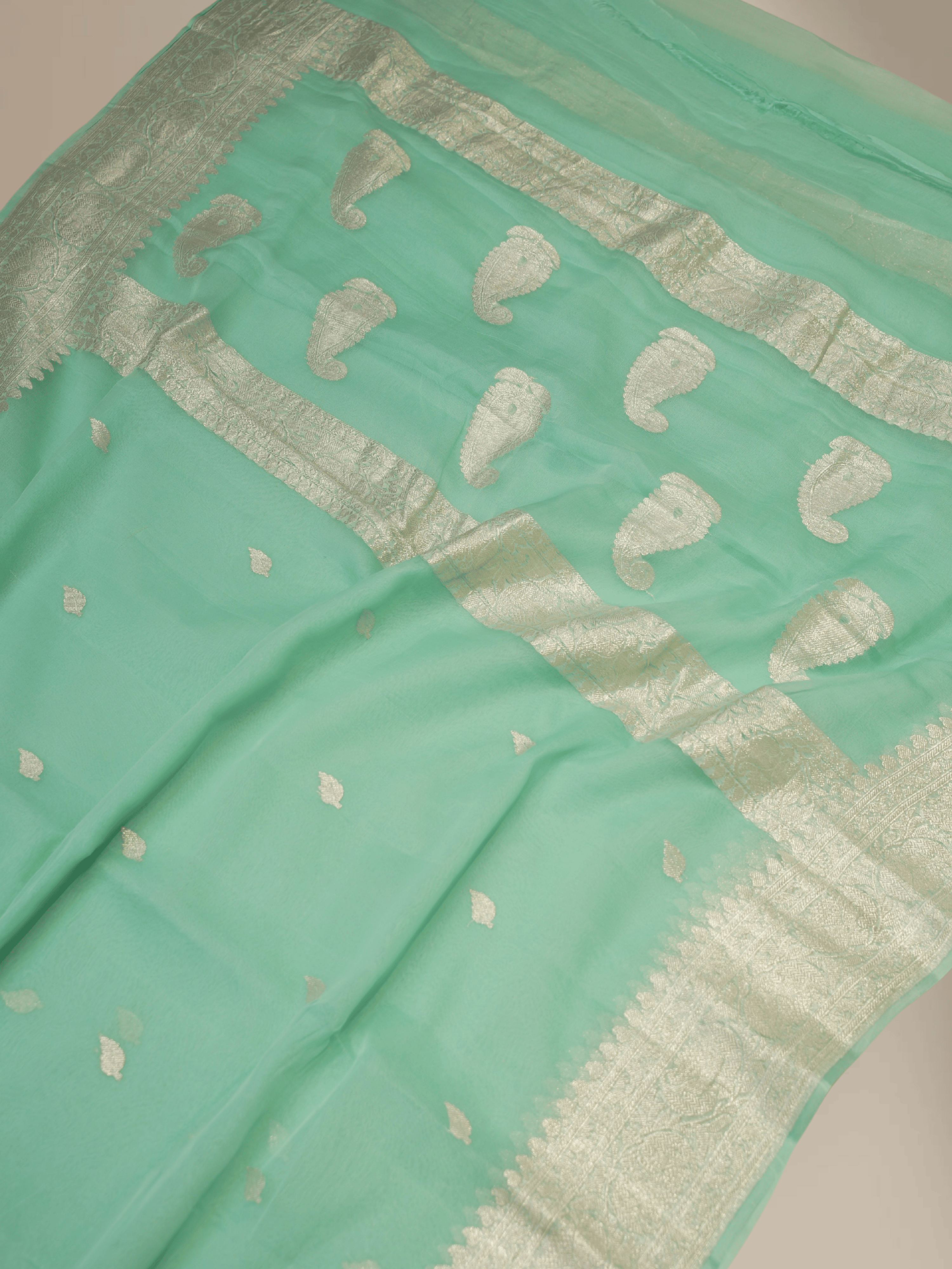 Pure Georgette kadua Banarasi Handloom Saree - Sea Green