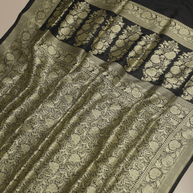 Pure Katan Silk Zari Tanchui Brocade Banarasi Saree - Black