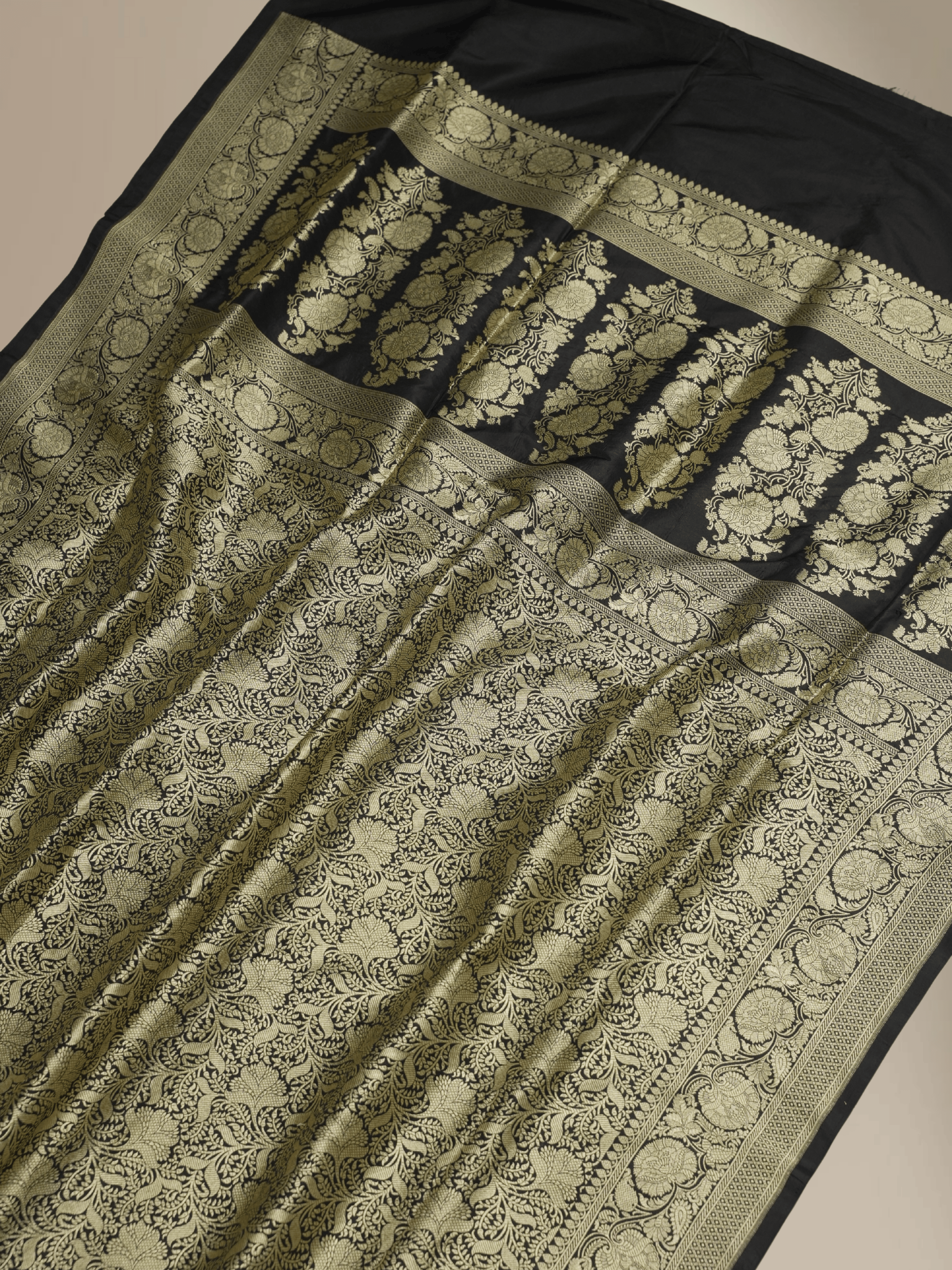 Pure Katan Silk Zari Tanchui Brocade Banarasi Saree - Black