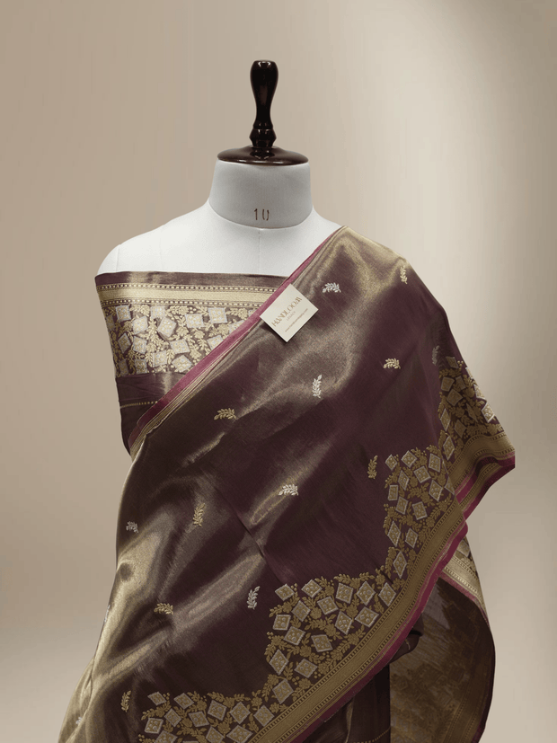 Bronze Pure Tissue Silk Ropa Sona Kadiyal Booti Handloom Banarasi sarees