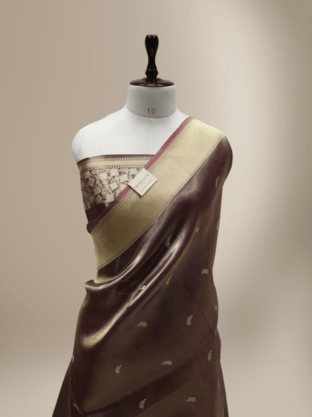 Bronze Pure Tissue Silk Ropa Sona Kadiyal Booti Handloom Banarasi sarees