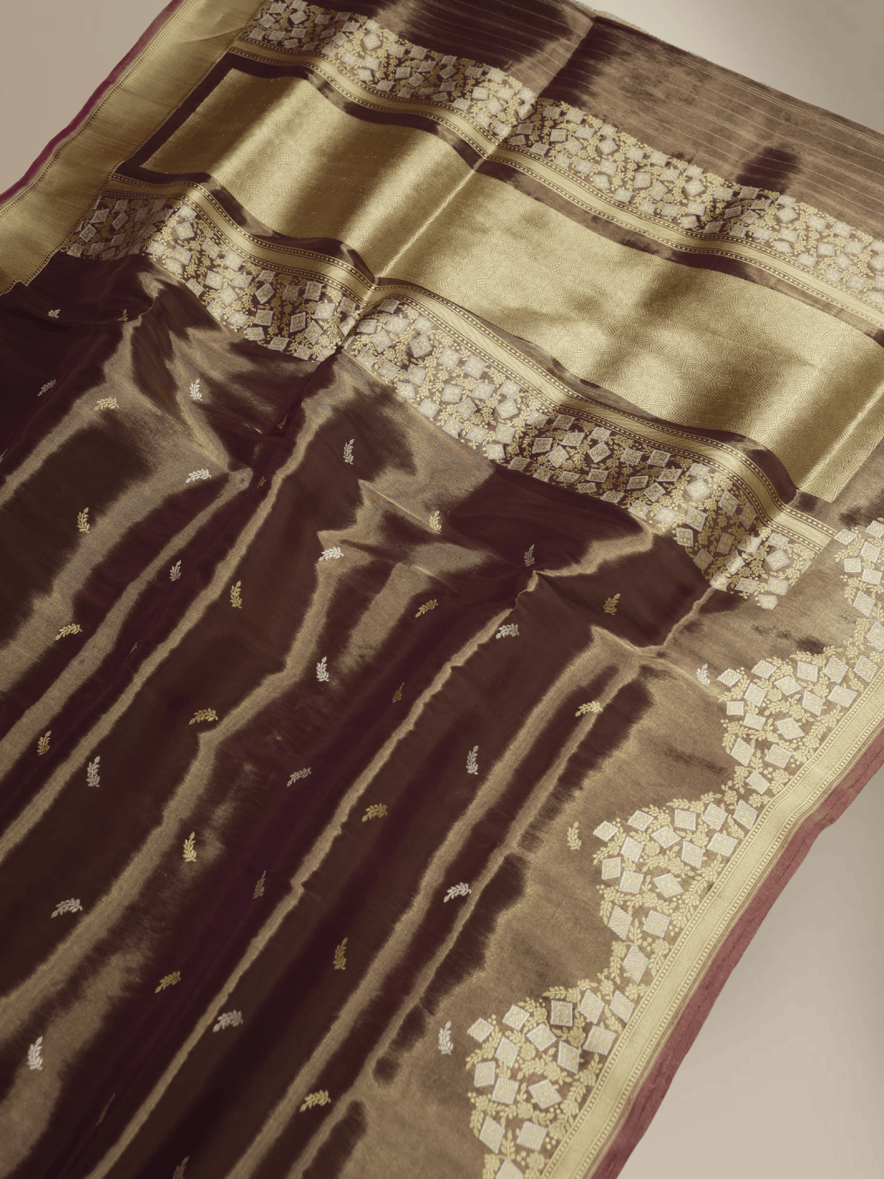 Bronze Pure Tissue Silk Ropa Sona Kadiyal Booti Handloom Banarasi sarees