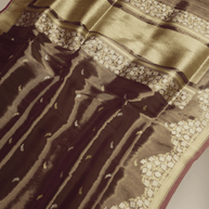 Bronze Pure Tissue Silk Ropa Sona Kadiyal Booti Handloom Banarasi sarees