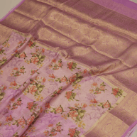 Lavender Pink Cotton Digital Print sarees