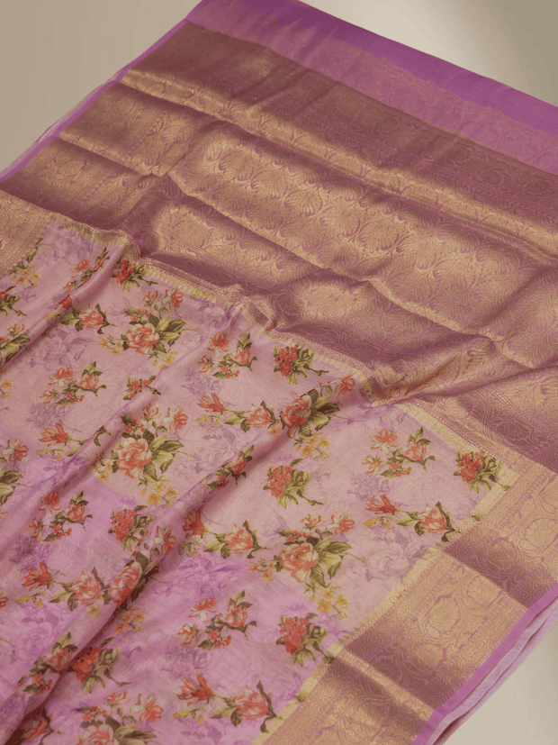 Lavender Pink Cotton Digital Print sarees