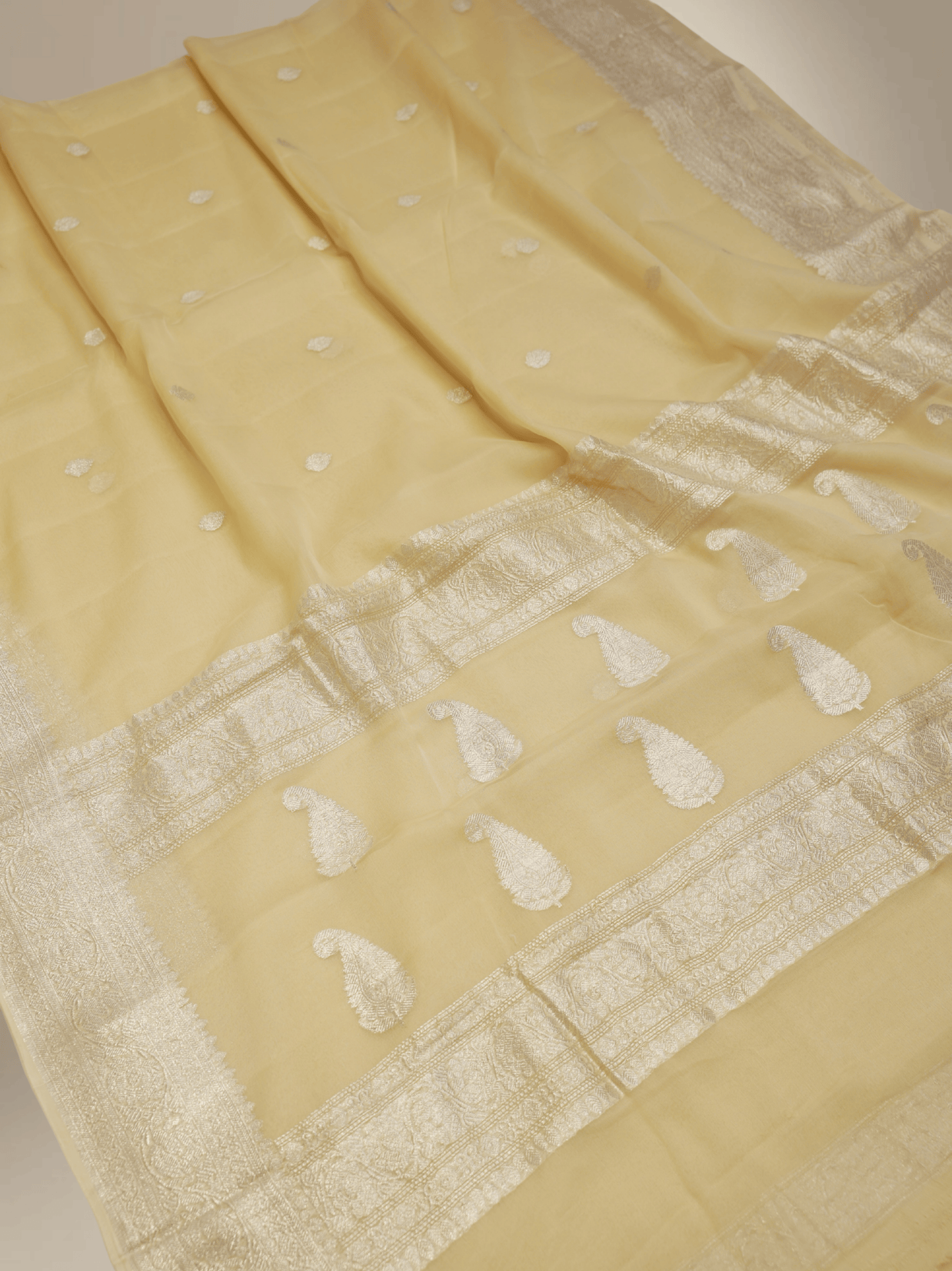 Pure Georgette kadua Banarasi Handloom Saree - Beige