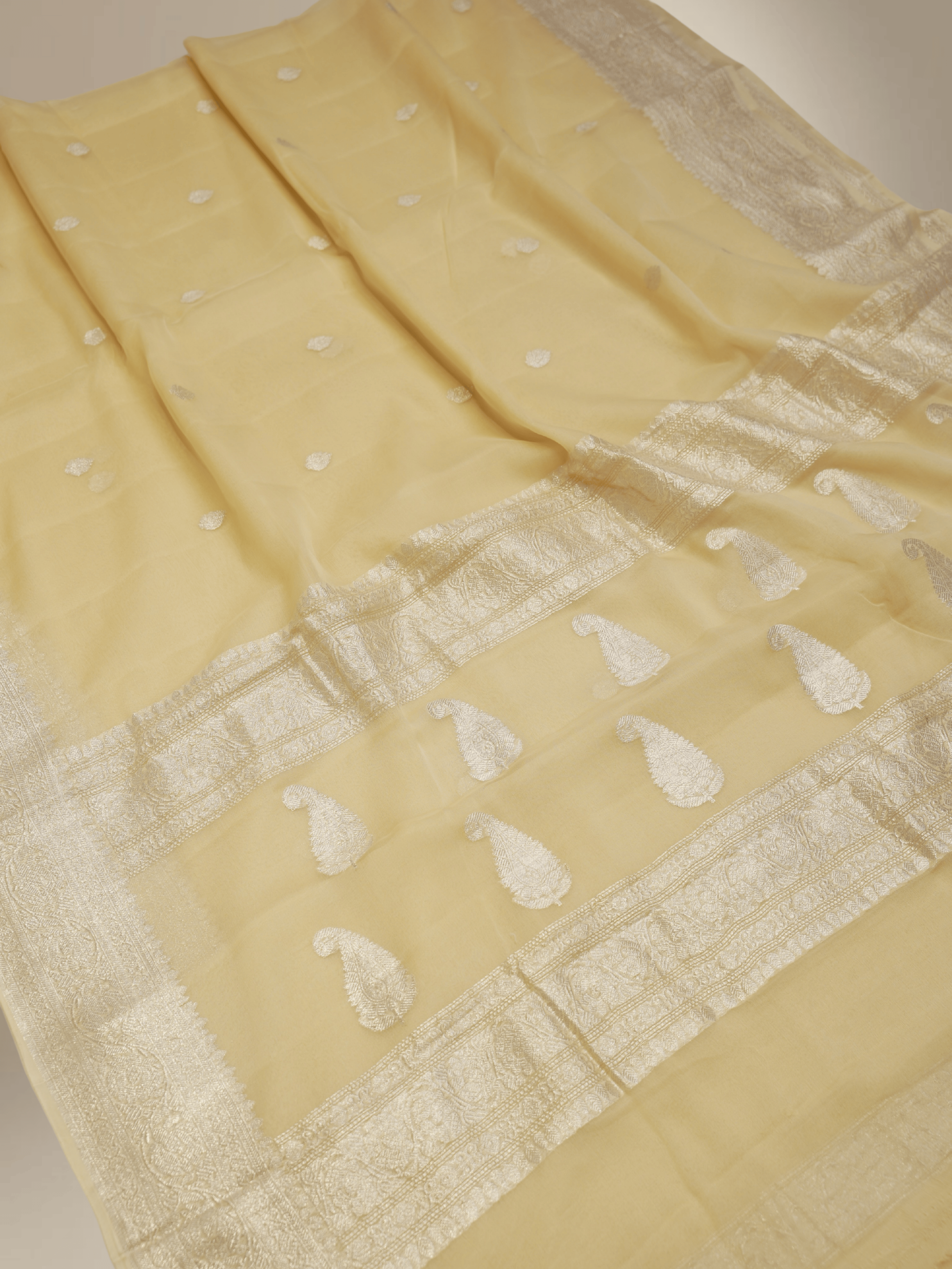 Pure Georgette kadua Banarasi Handloom Saree - Beige