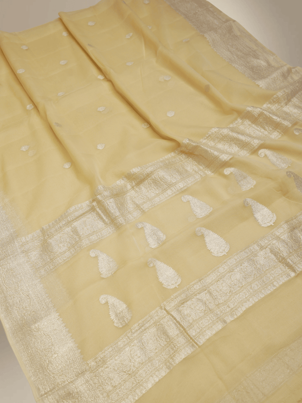 Pure Georgette kadua Banarasi Handloom Saree - Beige