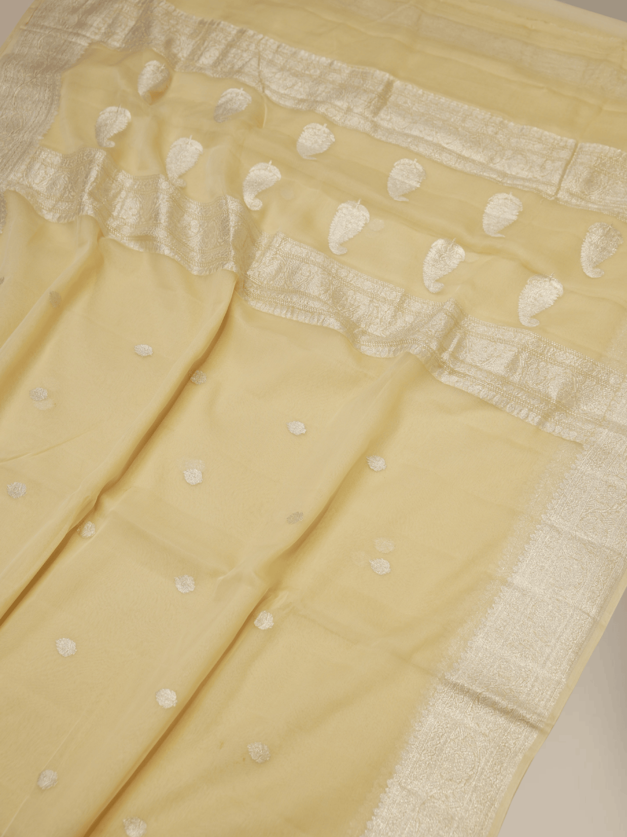 Pure Georgette kadua Banarasi Handloom Saree - Beige