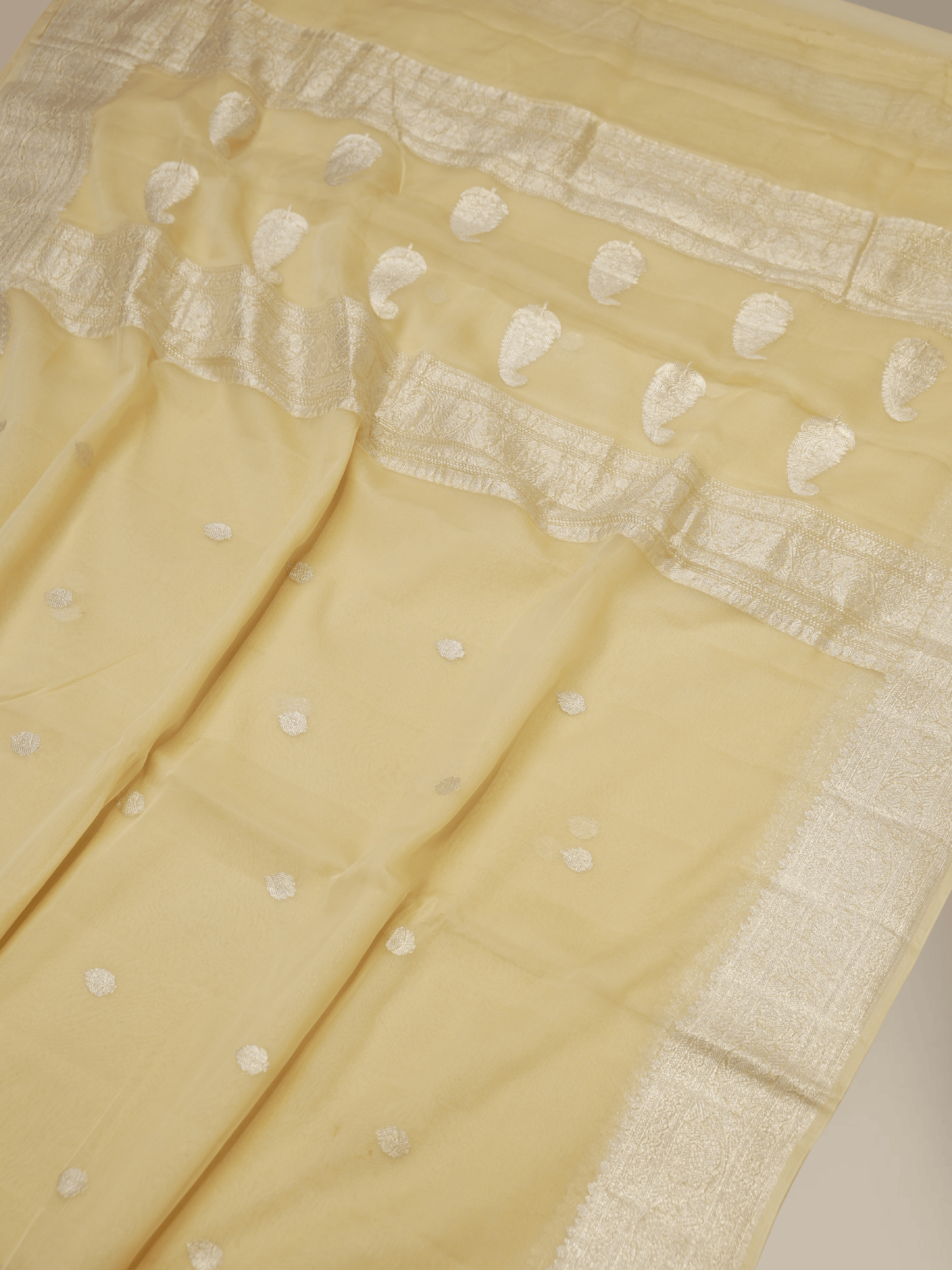 Pure Georgette kadua Banarasi Handloom Saree - Beige